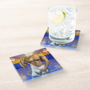 Dessous-de-verre En Verre SlipperyJoe's homme musclé bosse abdos six-pack sa