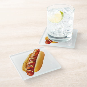 Dessous-de-verre En Verre SlipperyJoe's hot dog ambiance estivale BBQ niché