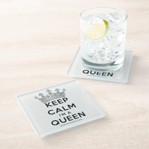 Dessous-de-verre En Verre SlipperyJoe's Keep Calm Queen couronne joyaux a