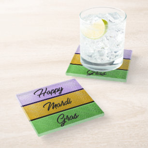 Dessous-de-verre En Verre SlipperyJoe's Mardi Gras or violet métal vert s