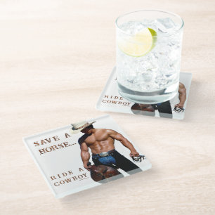 Dessous-de-verre En Verre SlipperyJoe's sauve cheval monter chapeau de cowbo