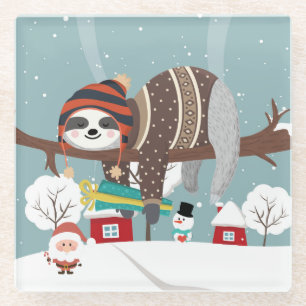 Dessous-de-verre En Verre Sloth Christmas