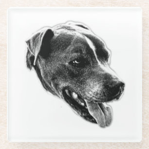Dessous-de-verre En Verre Smiling Pitbull Mix Dessous de verre d'art noir et