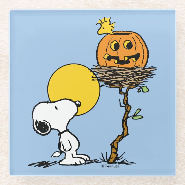 Dessous-de-verre En Verre Snoopy & Bois Nid Avec Jack O'Lantern (Devant)