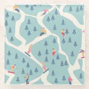 Dessous-de-verre En Verre Snowboarders, station d'hiver, loisirs actifs.