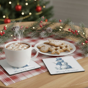 Dessous-de-verre En Verre Snowman dans Delft Blue personnalisable
