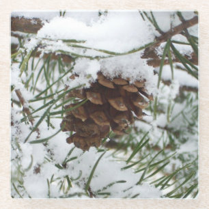 Dessous-de-verre En Verre Snowy Pine Cone I