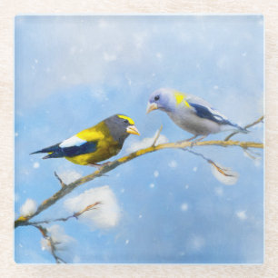 Dessous-de-verre En Verre Soirée Grosbeak Peinture - Cute Original Chien Art