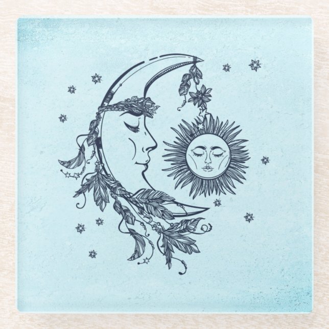 Dessous-de-verre En Verre Soleil et Lune (Devant)