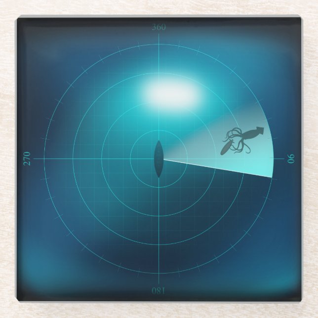 Dessous-de-verre En Verre Sonar de bateau Image de calmar géant Nautical Ste (Devant)