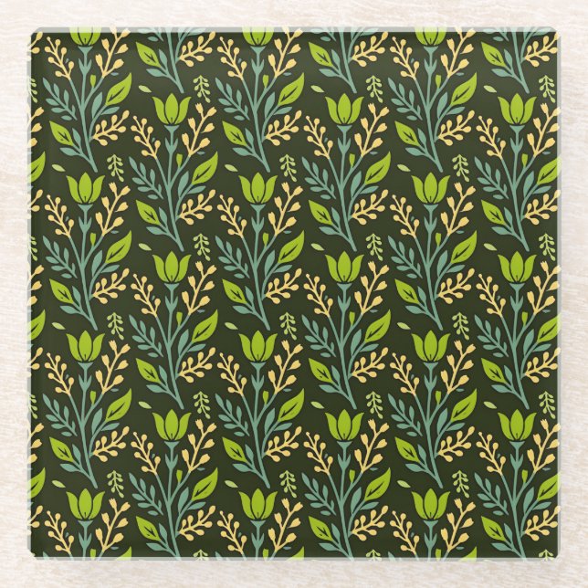 Dessous-de-verre En Verre Sophisticated blue & beige floral pattern design  (Devant)