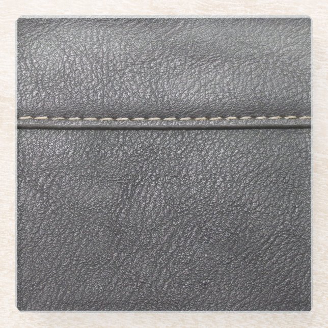 Dessous-de-verre En Verre Sophistication en cuir noir : Luxe du cuir noir (Devant)