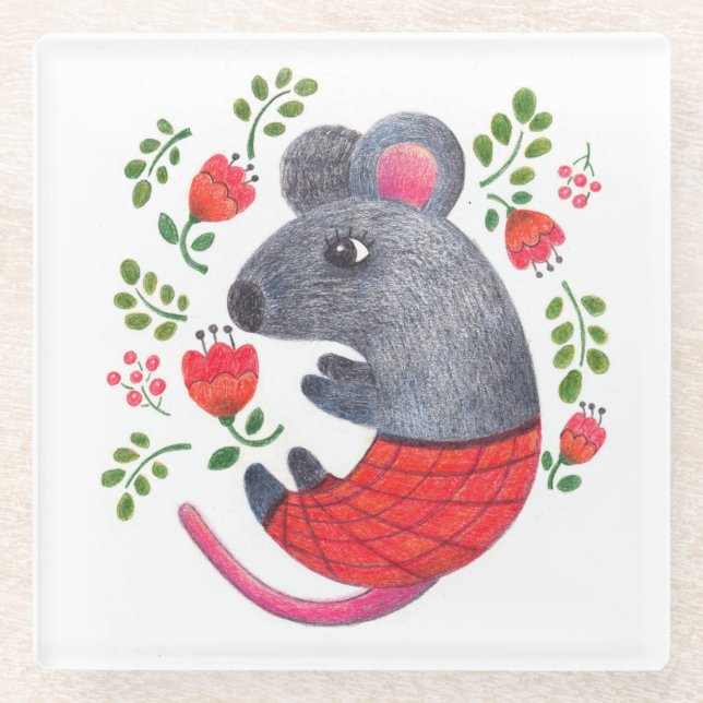 Dessous-de-verre En Verre souris dessinée (Devant)