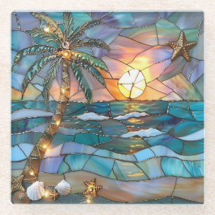 Dessous-de-verre En Verre Sous-verre arbre de Noël en verre coloré de palmie
