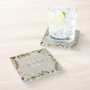 Dessous-de-verre En Verre Sous-verre en verre à aquarelle avec monogramme