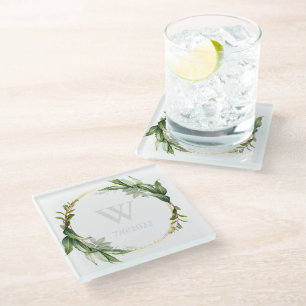 Dessous-de-verre En Verre Sous-verre en verre à monogramme élégant Eucalyptu