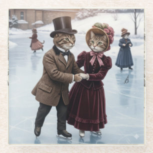 Dessous-de-verre En Verre Sous-verre en verre Chats patinant victoriens