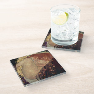 Dessous-de-verre En Verre Sous-verre en verre d'art doré Klimt Danae