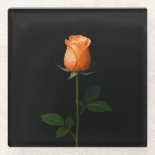 Dessous-de-verre En Verre Sous-verre en verre Luxe Noir 4, Rose Orange du Co