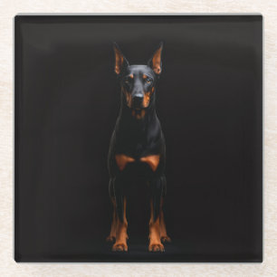 Dessous-de-verre En Verre Sous-verre en verre noir 4 Luxe, chien Doberman Ga