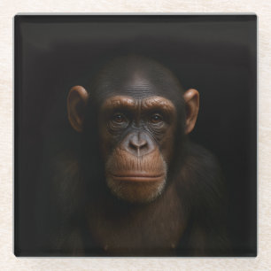 Dessous-de-verre En Verre Sous-verre en verre noir 4 Luxe, Chimpanzé serein