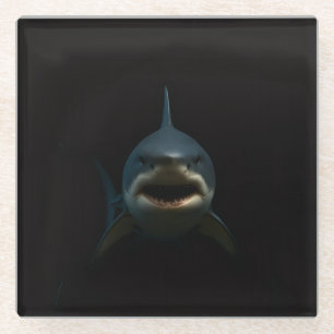 Dessous-de-verre En Verre Sous-verre en verre noir 4 Luxe, Grand requin blan