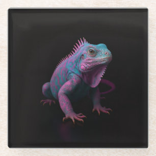Dessous-de-verre En Verre Sous-verre en verre noir 4 Luxe, Iguane rose tropi