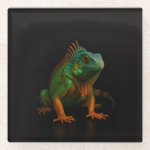 Dessous-de-verre En Verre Sous-verre en verre noir 4 Luxe, Iguane vert