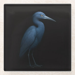 Dessous-de-verre En Verre Sous-verre en verre noir 4 Luxe, Petit Héron bleu
