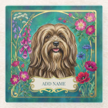 Sous-verre en verre personnalisé Lhasa Apso doré