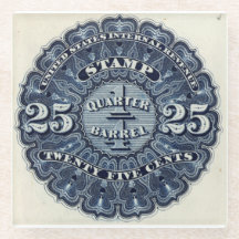 Sous-verre en verre Vintage 25c Beer Revenue Stamp