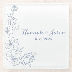 Dessous-de-verre En Verre Sous-verres de mariage en verre Bleu Blissful Bloo