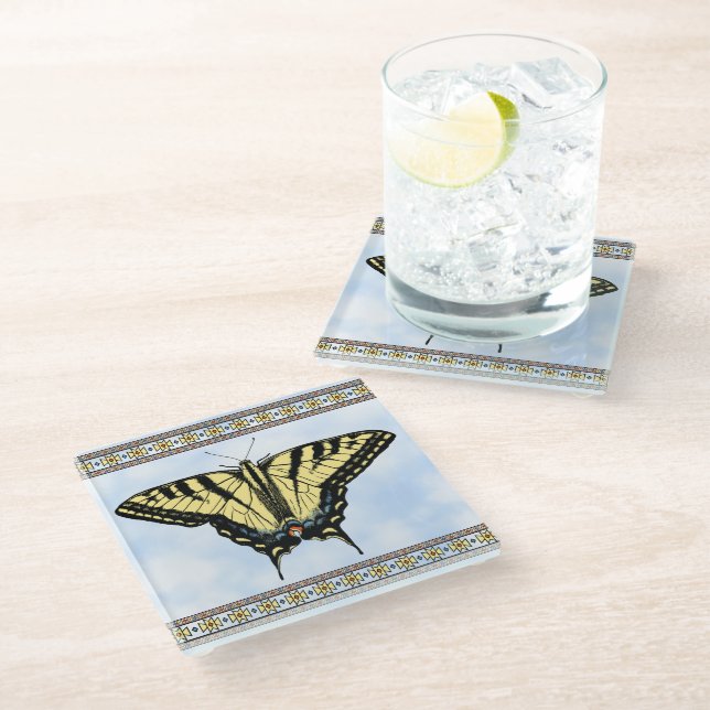 Dessous-de-verre En Verre Southwest Yellow Swallowtail Butterfly Blue Sky (Incliné)