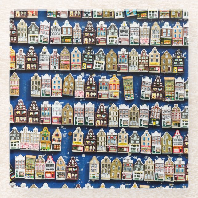 Dessous-de-verre En Verre souvenirs hollandais, scène de rue à Amsterdam. (Devant)