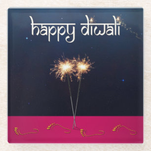 Dessous-de-verre En Verre Sparkling Happy Diwali - Dessous de verre en verre