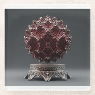 Dessous-de-verre En Verre Sphère de Mandelbrot rouge et noir sur piédestal a
