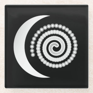Dessous-de-verre En Verre Spirale de lune d'argent sur noir