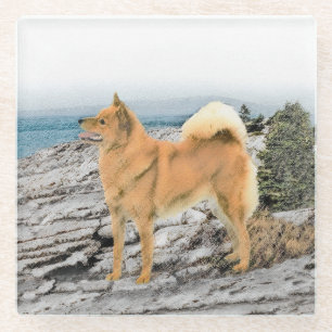 Dessous-de-verre En Verre Spitz finlandais à Seashore Peinture - Chien Art