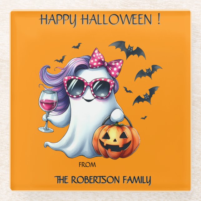 Dessous-de-verre En Verre Spooky Girly Ghost Halloween  (Devant)