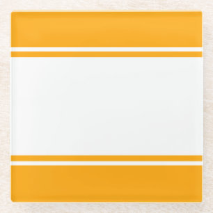 Dessous-de-verre En Verre Sporty Fun White Racing Stripes Sur Golden Yellow
