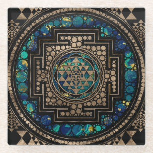 Dessous-de-verre En Verre Sri Yantra/marbre et or de Sri Chakra