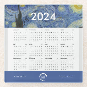 Dessous-de-verre En Verre Starry Night Van Gogh Business Logo 2024 Calendrie