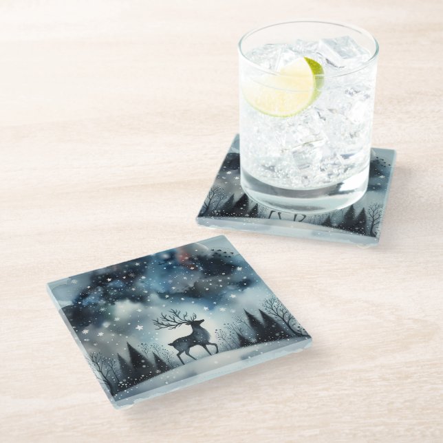 Dessous-de-verre En Verre Starry Winter Night Deer (Incliné)