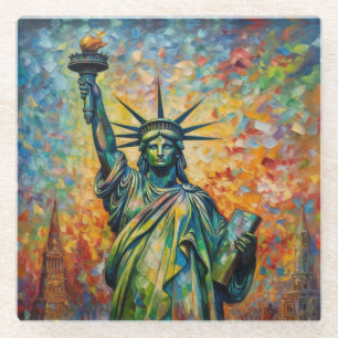 Dessous-de-verre En Verre Statue de la Liberté colorée New York Art
