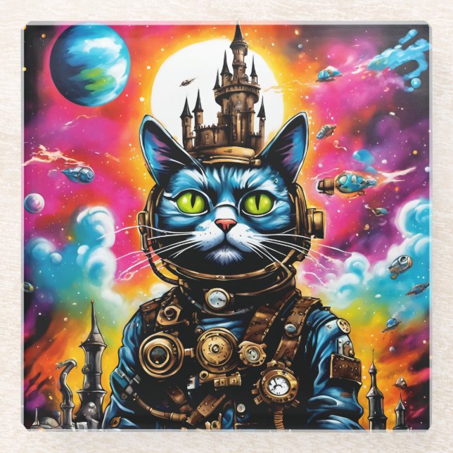 Dessous-de-verre En Verre Steampunk Space Cat II (Devant)