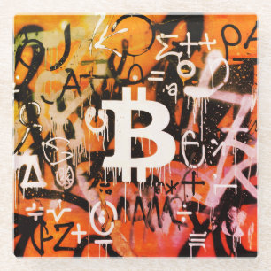 Dessous-de-verre En Verre Street Art "Bitcoin Graffiti" (Style #3)