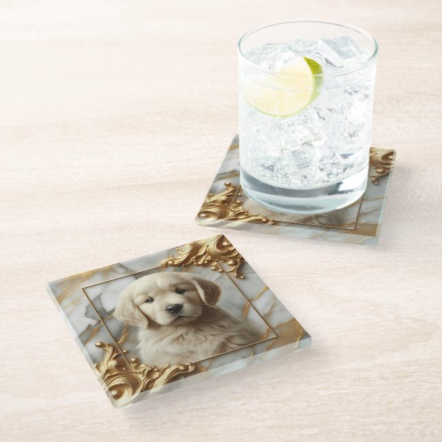 Dessous-de-verre En Verre Style Artistique Golden Retriever Marble (Incliné)