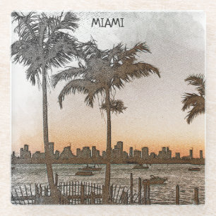 Dessous-de-verre En Verre Style Miami Florida Vintage Skyline