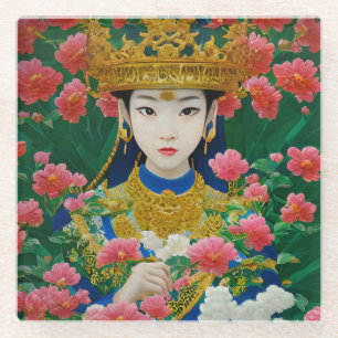 Dessous-de-verre En Verre Style vintage Asiatique Abstraite fille avec fleur