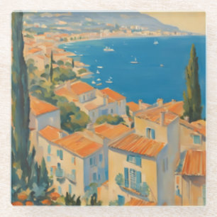 Dessous-de-verre En Verre Style vintage Côte d'Azur Aquarelle Voyage Françai